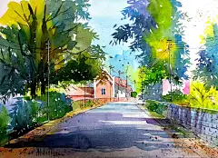 r/Art - My hostel road,me, water colour,2021
