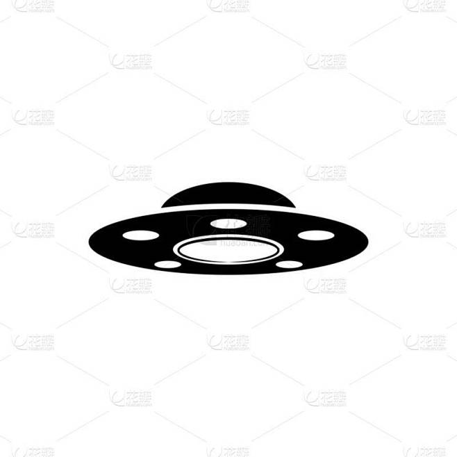 黑色Ufo飞行飞船图标孤立在白色背景上。飞碟。外星太空船未来未知的飞行对象。矢量插图