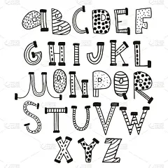 有趣的儿童手绘字母。向量创意字体。