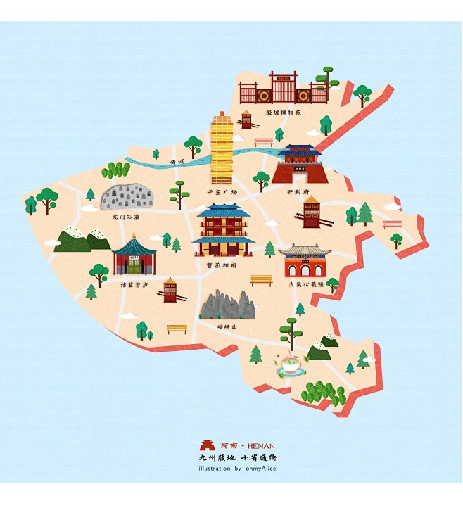 河南旅游景点图鉴插画