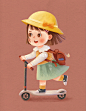 骑上我心爱的滑板车～ : #插画#儿童插画#板绘