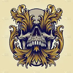 愤怒的骷髅维多利亚黄金饰品矢量插画为您的工作标志，吉祥物商品t恤，贴纸和标签设计，海报，贺卡广告公司