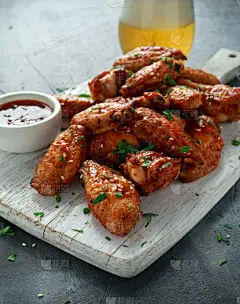鸡翅,芝麻,厚木板,甜食,白色,辣椒酱,比尔,垂直画幅,格子烤肉,家禽