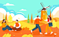 Autumn characters outdoor activities illustration autumn friends travel autumn outing poster