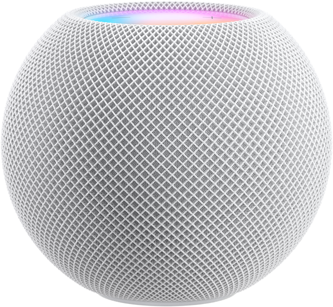 白色 HomePod mini 与上方由...