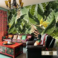 绿色3d立体墙纸 东南亚热带雨林风格壁纸 客厅餐厅背景墙壁画墙布-淘宝网