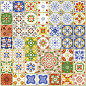 无缝模式与葡萄牙瓷砖。矢量插图的Azulejo在白色的背景。地中海风格。多色设计
