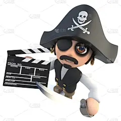 3d有趣的卡通海盗船长用挡板拍电影