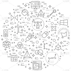 简单的设计和图形相关的矢量线插图。