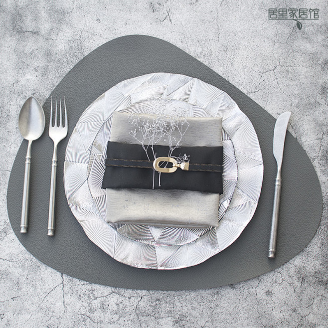 美式现代轻奢摆台装饰餐具银色创意西餐盘不...