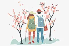 扁平风旅游手绘踏青插画