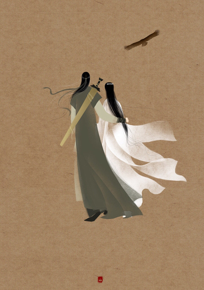 【手绘/插画/漫画】呼葱觅蒜无脸古风图集：神雕侠侣（杨过&小龙女）