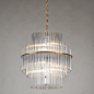 GAETANO SCOLARI; LIGHTOLIER - Tiered glass rod chandelier Polished brass Italy, 20th c.: 