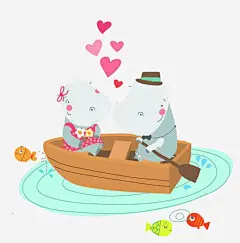 恋爱的犀牛免抠素材_新图网 https://ixintu.com 划船 动物 卡通 手绘 拟人 插画 犀牛