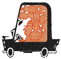 从“数人”之谜，矮胖子杂志，1963年9月插画拥挤的车上有插图未知的，但可能是戴夫：里昂 