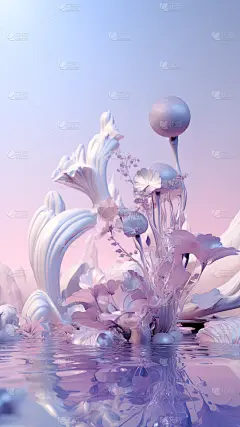 情人节浪漫感3D立体C4D紫色植物场景背景图片素材