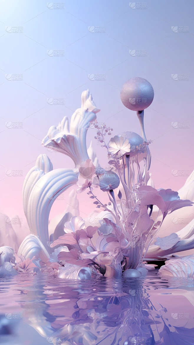情人节浪漫感3D立体C4D紫色植物场景背景图片素材素材-花瓣网