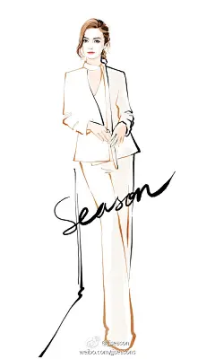 #jjseason插画# #明星红毯礼服插画# -----  @赵薇 一身misha白色西装，利落帅气亮相#微博之夜# ，获“星光公益力贡献”大奖。 ​​​​