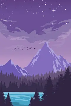 扁平风手绘风景插画模版