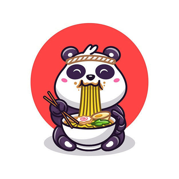 吃面条的熊猫，品牌logo，卡通矢量图插...