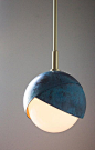 Other Benedict Pendant, Prussian Blue, Polished & Blackened Brass Details & Opal Glass For Sale
