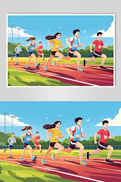 AI数字艺术扁平风校园运动会人物插画-众图网