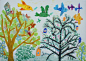 林中鸟。#儿童美术创意分享##创意儿童画# ​​​​