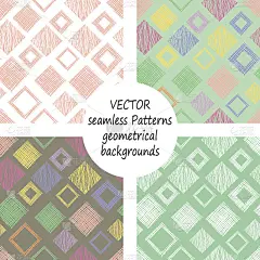 一套无缝矢量几何图形与几何图形，形式。彩色无尽的背景与手绘纹理几何图形。图形的矢量图