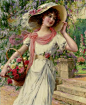 Emile Vernon埃米尔·弗农 ，法国学院派画家，擅长女性的绘画。1904年在英国皇家学院展出的题为“玫瑰”的油画引起轰动，成为19世纪将人类从“沉睡中唤醒”（康德）的理性主义写实画派的代表人物。他的画作中只有极少几幅中有男子，其余全部是女童、少女和女士，且色彩绚丽，均十分可爱、美丽、动人。