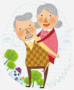 手绘爷爷背奶奶 创意素材