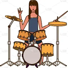 白色背景,青年女人,爵士鼓,管弦乐队,音乐,乐队,交响乐团,踏板,歌手,图像