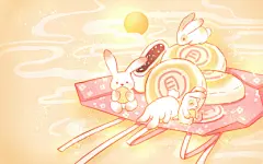 中秋 中秋节卡通手绘可爱治愈清新中秋节月饼兔子原创插画海报素材