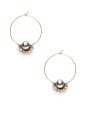 Mizuki Grey Pearl Drop & Gold Hoop Earrings