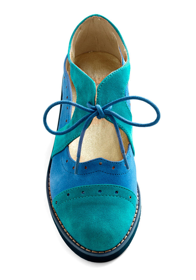 复古蓝绿撞色 反皮平底小皮鞋