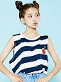 하의실종의 정석 sleeveless [44~66] - 아이스크림12(icecream12) : ★네이비,블랙,레드★ 롱한길이감으로 힙까지 내려오는시원시원한 스트라이프티♡