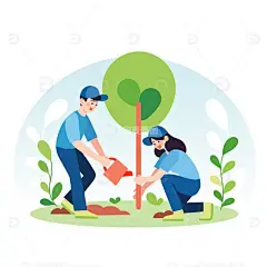 扁平风植树节种树的男女青年人公益活动矢量插画高清模板免费下载-趣麦麦图