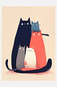数字艺术猫咪装饰画扁平手绘风-众图网