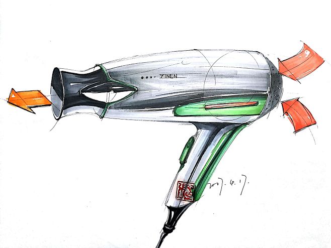 工业设计手绘产品手绘临摹韩国人吹风机