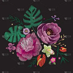传统,纺织品,牡丹,式样,刺绣,民间音乐,时髦的,高雅,花,收集