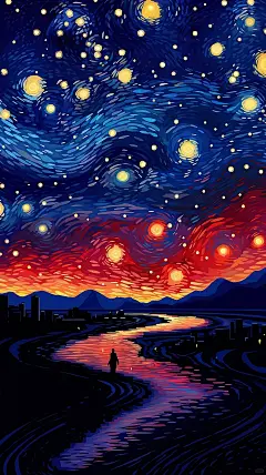 Midjourney 手机壁纸·梵高灵魂