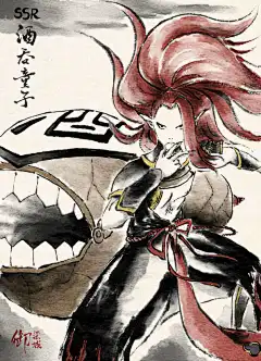 阴阳师手游 酒吞童子 同人图 插画 壁纸 | 泼墨酒吞童子 | 半次元-第一中文COS绘画小说社区