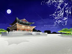 民族特色城门角楼手绘建筑亭台楼阁建筑插画插图设计PSD格式