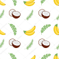 无缝模式与香蕉叶、 香蕉和椰子。矢量图。易于使用的背景下，纺织，包装纸，墙上的海报