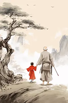 AI数字艺术中国风水墨古风教师节插画