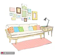 书桌沙发 家居家具 卧室房间 手绘房间插图插画设计PSD tis067a10001风光建筑素材下载-优图网-UPPSD