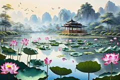 暑假植物荷花荷叶插画图片