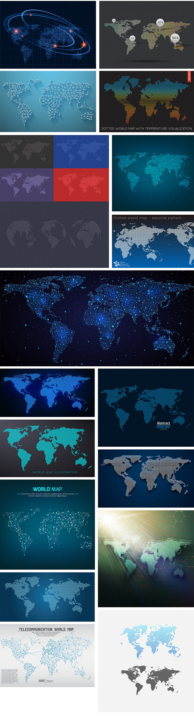 【有料素材】蓝色科技世界地图背景地球海报...