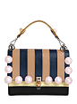 FENDI - MEDIUM KAN I STRIPED LEATHER BAG - LUISAVIAROMA : Height: 18.5cm   Width: 25cm   Depth: 11cm . Detachable metal chain shoulder strap with leather insert. Detachable leather top handle. Front flap with clasp closure . Striped front panel with plexi