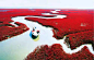 这样的人间仙境就在辽宁！一望无迹的红色海滩 : 你见过红色的海滩吗？火红如焰的滩涂，一望无际的芦苇荡，如此奇特壮观的景象是真实存在的哦，它就是辽宁盘锦红海滩！