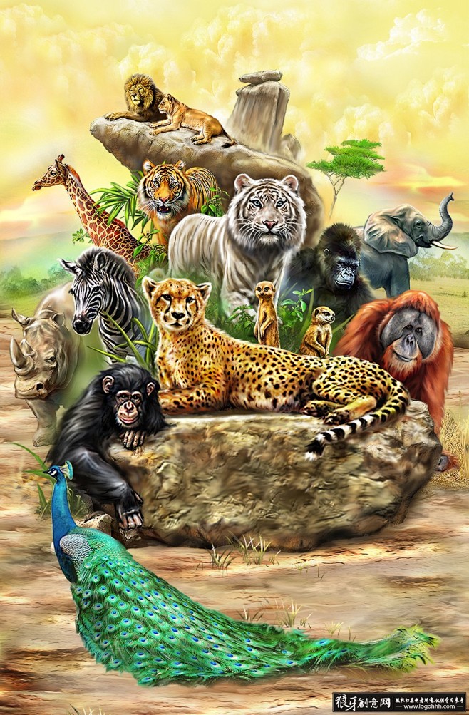 动物元素 手绘动物素材,长颈鹿,狮子,大...